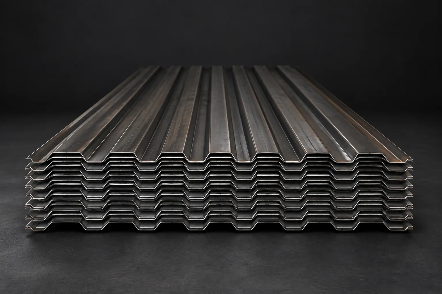 Pila de tableros ondulados de acero con corrugaciones trapezoidales longitudinales